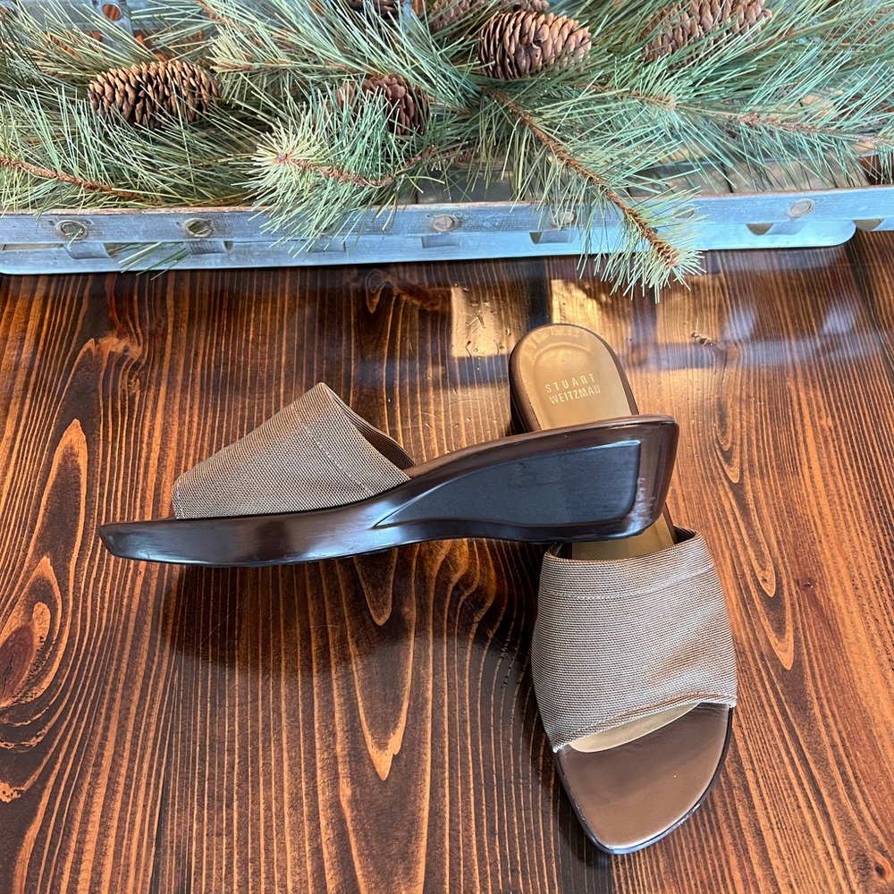 Stuart Weitzman Tan/Brown Slide Wedge Sandals